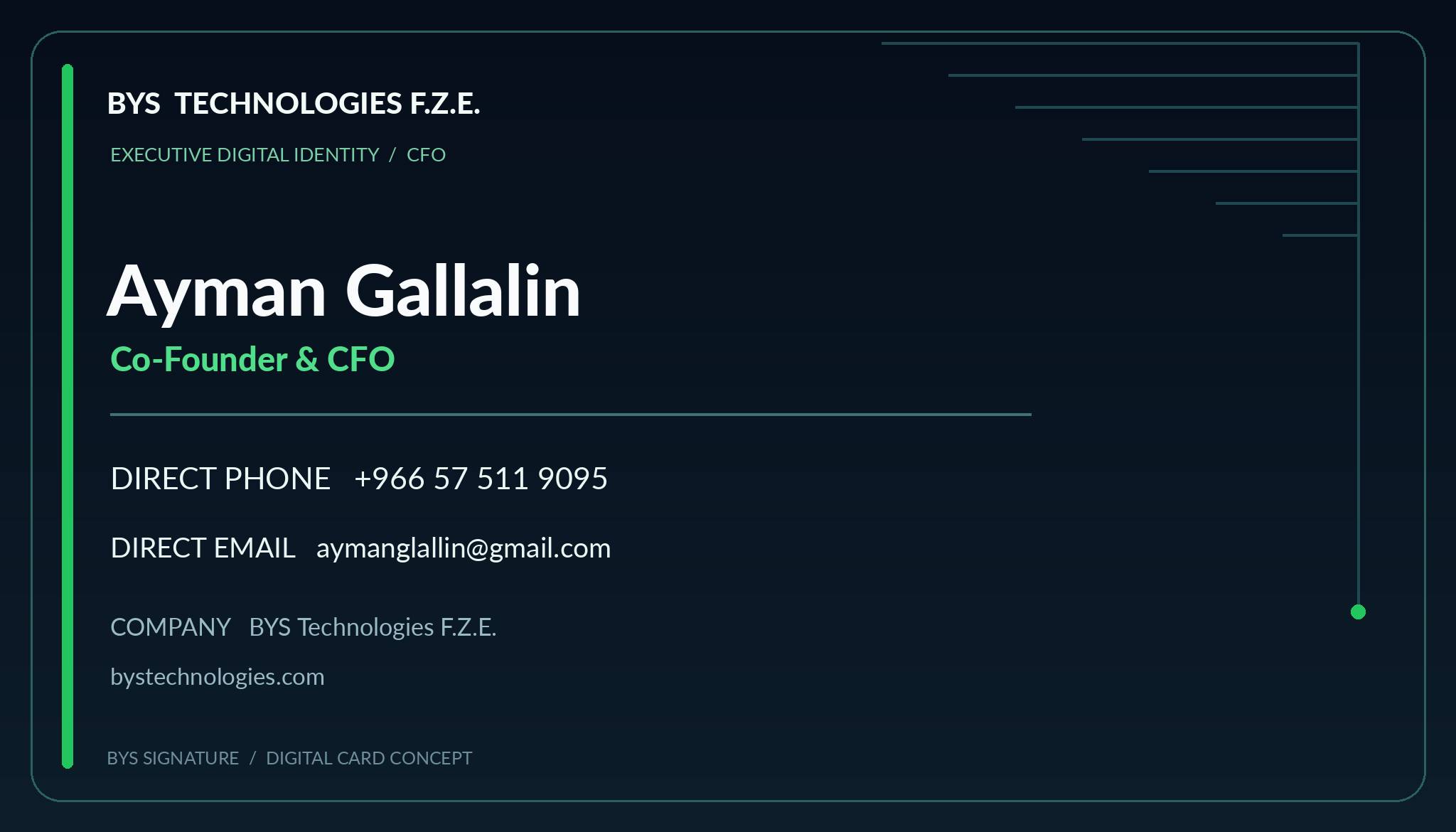 Back of Ayman Gallalin's business card with contact details