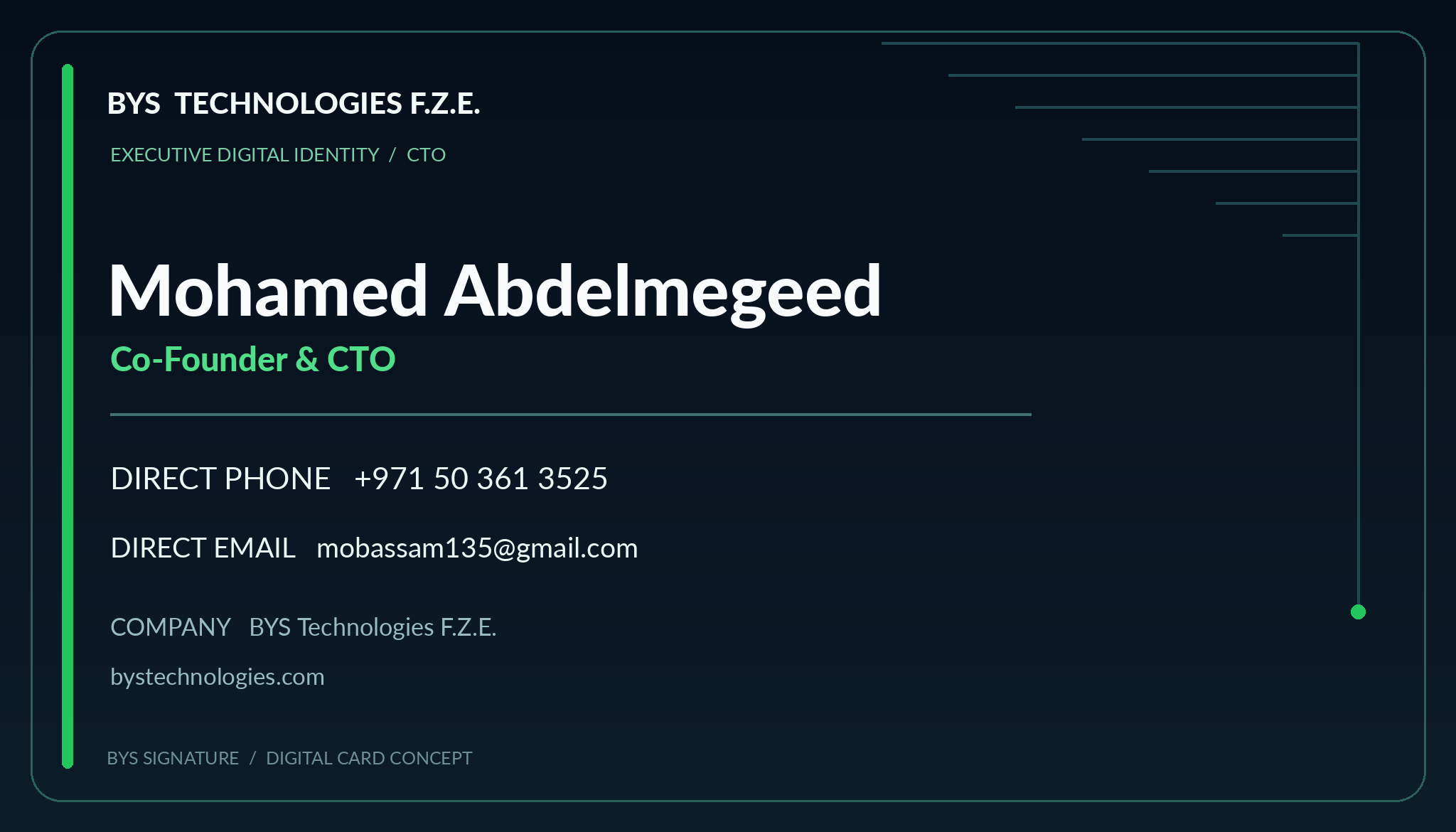 Back of Mohamed Abdelmegeed's business card with contact details